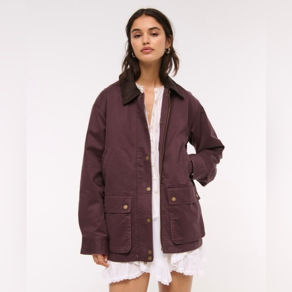 Abercrombie & Fitch Jackets & Blazers - Abercrombie & Fitch Mid-Length Waxed Barn Jacket - Size S - Burgundey